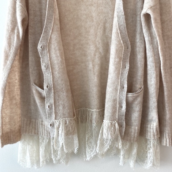 Anthropologie Saturday Sunday Lace Hem Alpaca Blend Cardigan - Picture 11 of 13